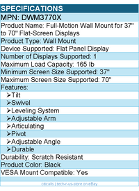Eaton Tripp Lite Series DWM3770X Wall Mount for 37" to 70" TVs and Monitors