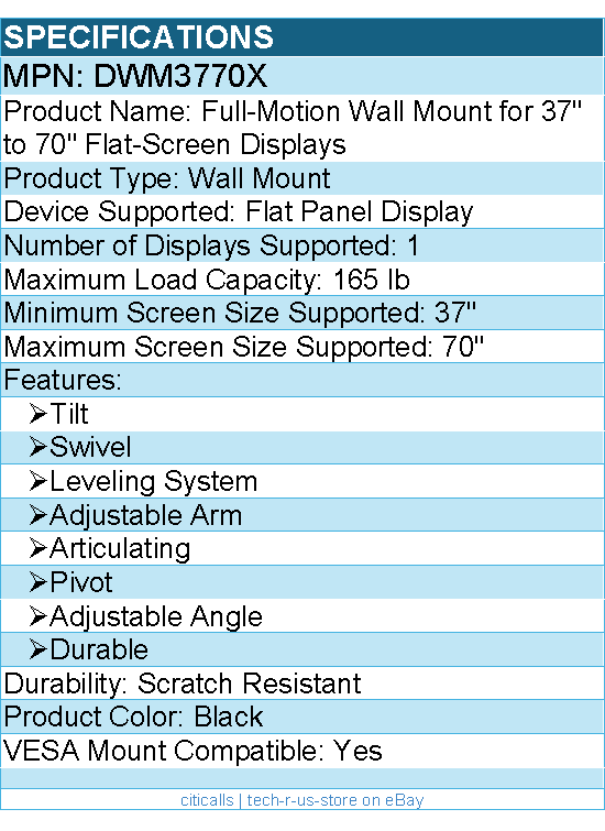 Eaton Tripp Lite Series DWM3770X Wall Mount for 37" to 70" TVs and Monitors