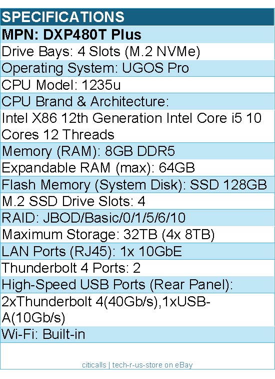 UGREEN DXP480T Plus NAS - All-Flash Thunderbolt4 Ci5 8GB DDR5 Diskless Retail