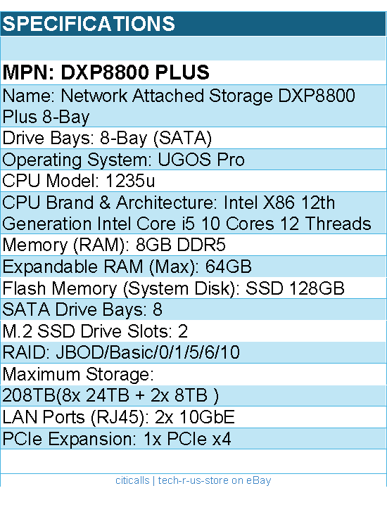 UGREEN DXP8800 Plus NAS - 8-Bay Thunderbolt Ci5 8GB DDR5 Diskless Retail