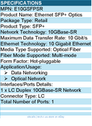 Intel E10GSFPSR Ethernet SFP+ SR Optics - Intel Ethernet SFP+ SR, SRX