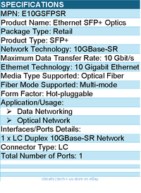 Intel E10GSFPSR Ethernet SFP+ SR Optics - Intel Ethernet SFP+ SR, SRX