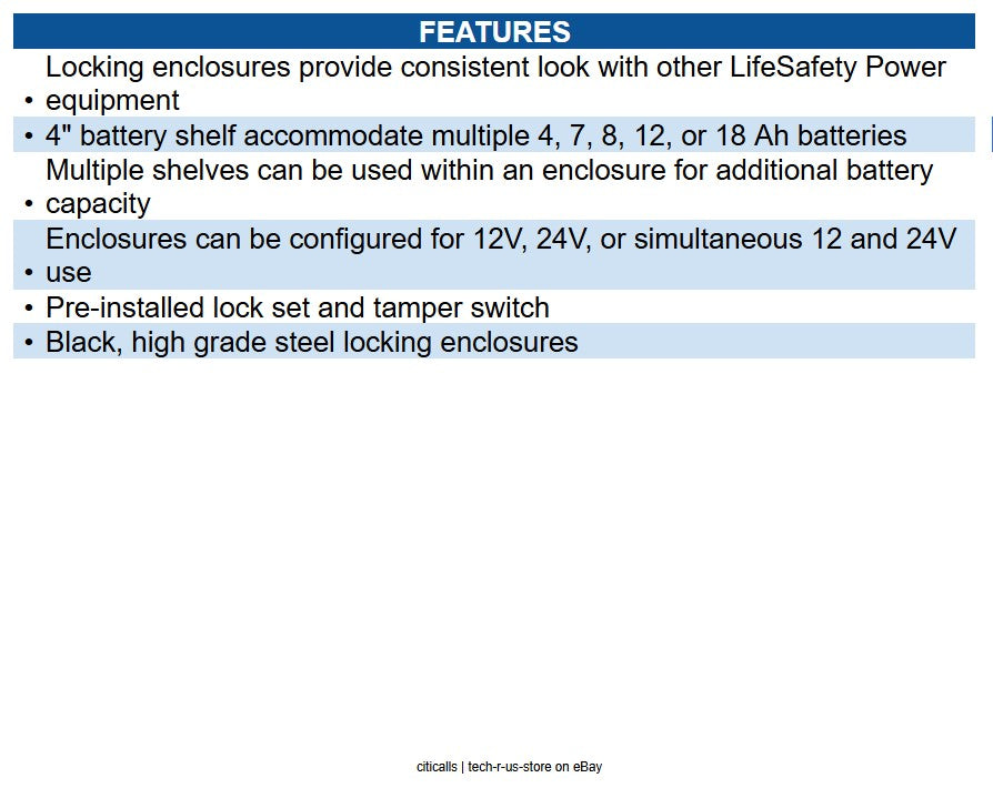 Lifesafety Power E2-BS1 LSP Battery Enclosure, 20" 16" 4.5"