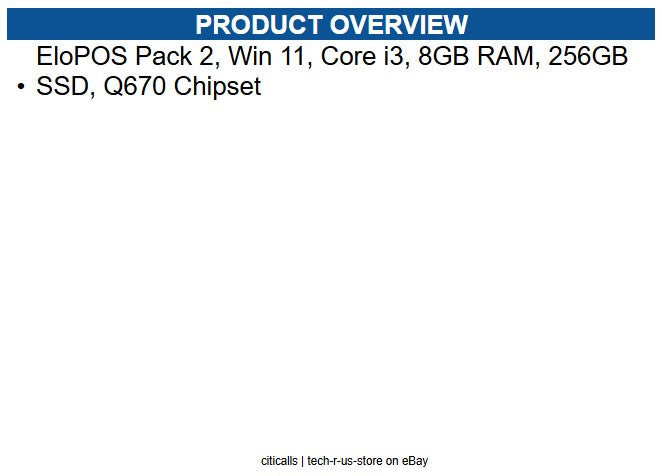 Elo E262004 EloPOS Pack 2, Win 11, Core i3, 8GB RAM, 256GB SSD, Q670 Chipset
