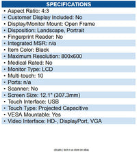 Elo E331595 1291L Open-frame LCD Touchscreen Monitor 4:3 - 25 ms 12.1" Viewable