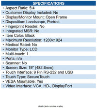 Elo E335119 1991L 19" Class Open-frame LCD Touchscreen Monitor 5:4 - 14 ms - 19"