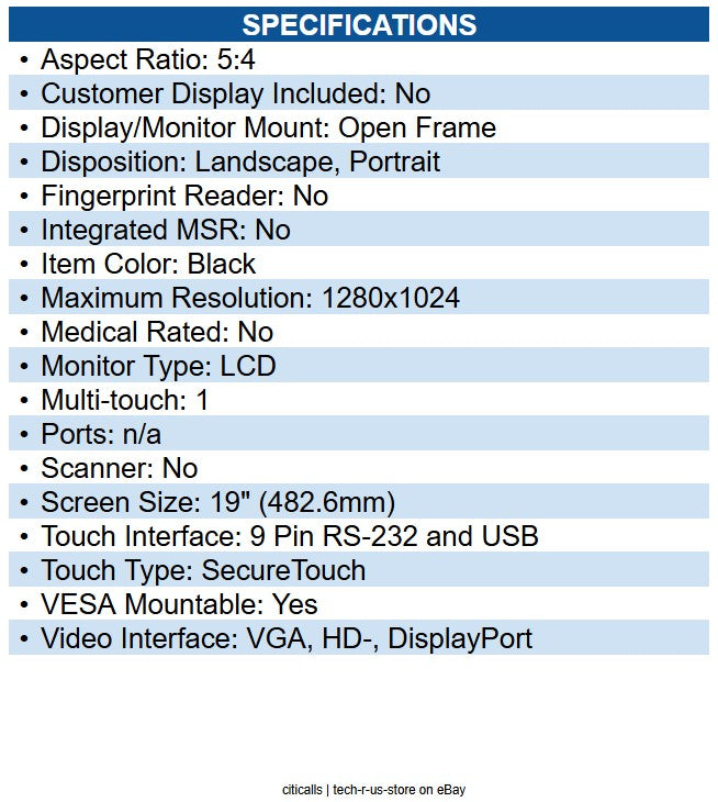 Elo E335119 1991L 19" Class Open-frame LCD Touchscreen Monitor 5:4 - 14 ms - 19"