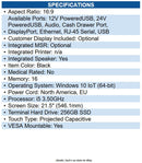 Elo E417915 22-inch EloPOS System Intel Core i5 3.60 GHz - 16 GB DDR4 SDRAM
