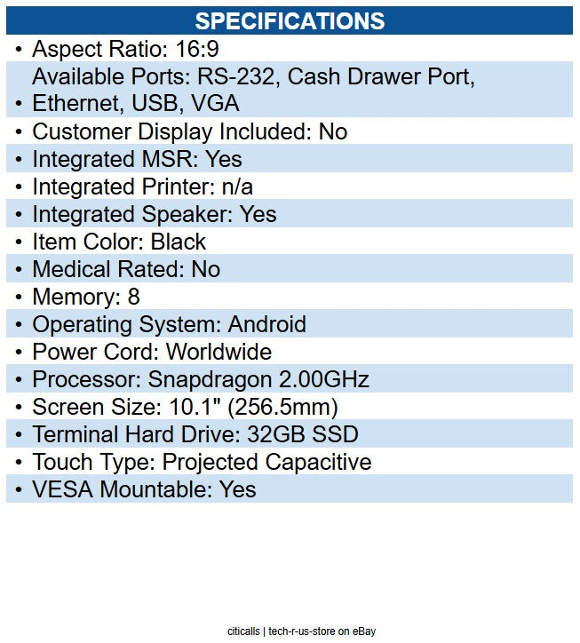 Elo E461790 10-inch I-Series for Android with Google Play Services (3.0) 10.10"