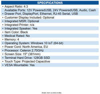 Elo E494164 15-inch (4:3) EloPOS System Celeron 2.70 GHz - 4 GB DDR4 SDRAM