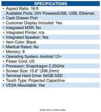 Elo E543591 15.6-inch EloPOS Z30 - STANDARD, Android 14 with GMS, 1920 x 1080