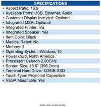 Elo E551270 I-Series 2 POS Terminal Celeron G4900T 4 GB DDR4 SDRAM - 128 GB SSD