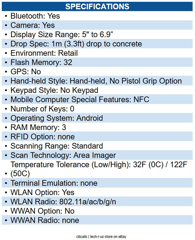 Elo E897667 M60S Mobile Computer 1D, 2D - SE4720Scan EngineSnapdragon 3 GB RAM
