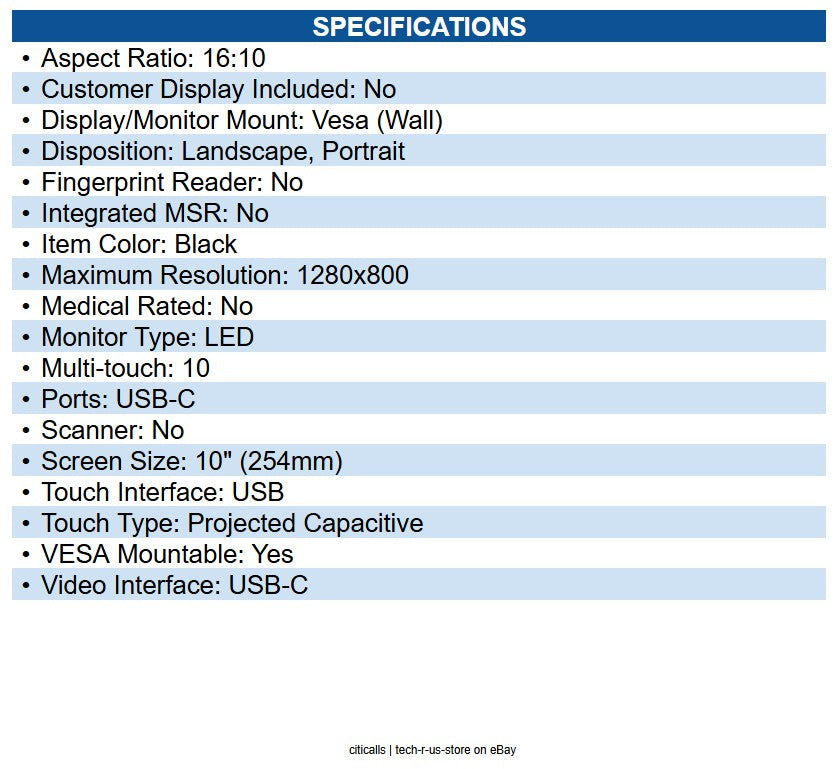 Elo E967935 1004LS 10"" Class LED Touchscreen Monitor - 16:10 - 30 ms - 10.1"