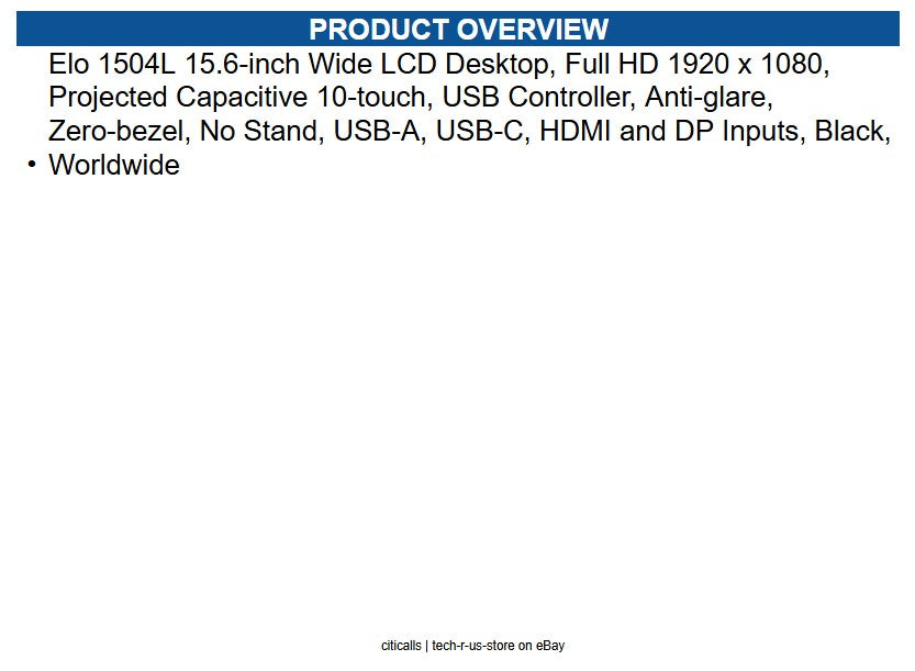 Elo E969292 1504L 15.6-inch Wide LCD Desktop, Full HD 1920 x 1080 - Anti-glare