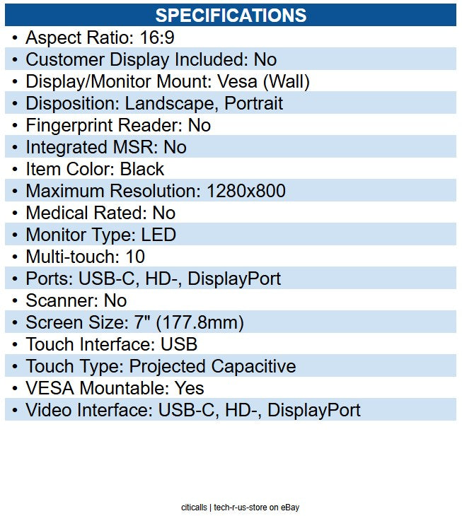 Elo E970862 0764L 7-inch HD Optically bonded LCD (LED Backlight), Open Frame