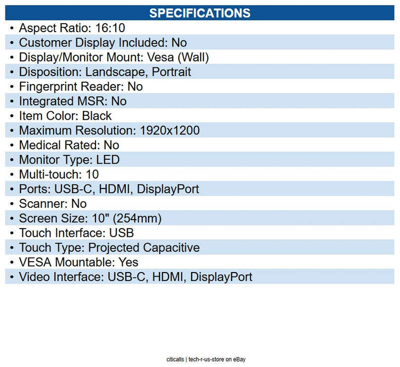 Elo 1064L 10" Class Open-frame LED Touchscreen Monitor 16:10 - 29 ms - 10.1"