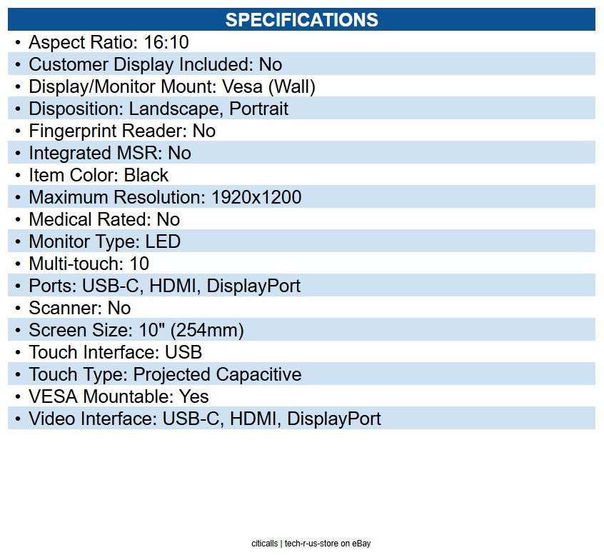 Elo 1064L 10" Class Open-frame LED Touchscreen Monitor 16:10 - 29 ms - 10.1"