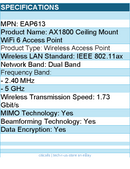 TP-Link EAP613 AX1800 Ceiling Mount Wi-Fi 6 Access Point retail