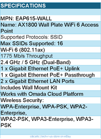 TP-Link EAP615-Wall AX1800 Wall Plate WiFi 6 Access Point Retail