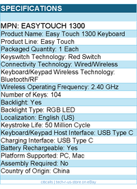 Adesso EasyTouch 1300 Keyboard - Wired/Wireless Connectivity - Bluetooth/RF