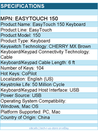 Adesso EasyTouch 150 Keyboard - 104 Key(s) - CoPilot Hot Key(s)