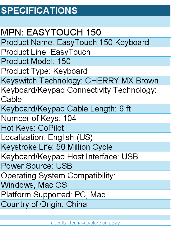 Adesso EasyTouch 150 Keyboard - 104 Key(s) - CoPilot Hot Key(s)