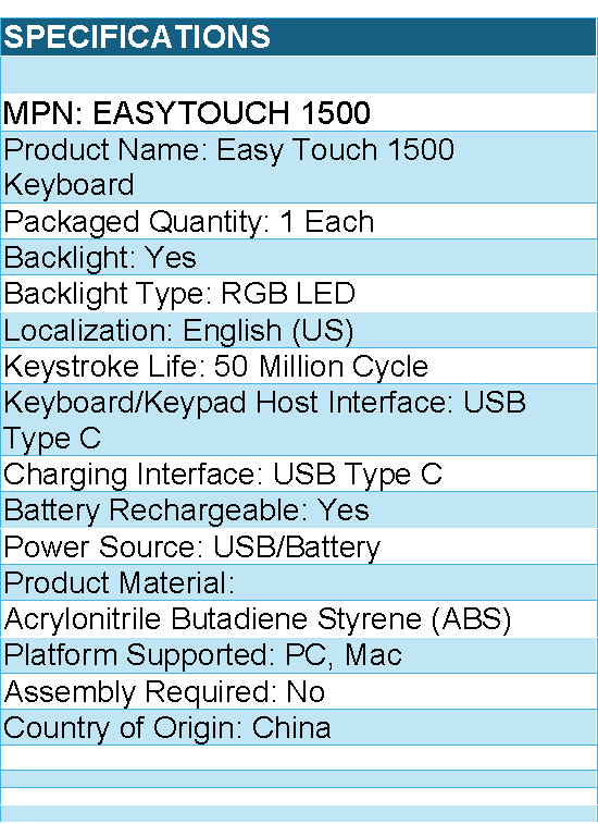 Adesso EasyTouch 1500 Ergonomic Mechanical Keyboard with Cherry MX Red Switch