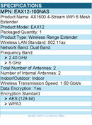 Netgear EAX12-100NAS Dual Band 802.11ax 1.60 Gbit/s Wireless Range Extender