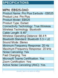 Dell EB525-DAO Pro Plus Earbuds - EB525 - Wireless, Bluetooth