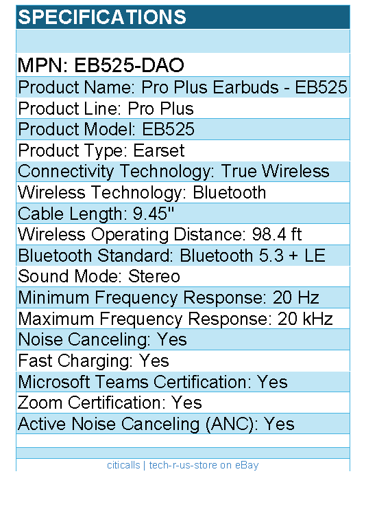 Dell EB525-DAO Pro Plus Earbuds - EB525 - Wireless, Bluetooth