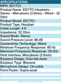 Koss ED1TCi Headsets - Stereo - Mini-phone (3.5mm) - Wired - 32 Ohm