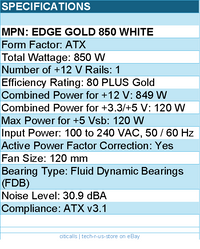 Lian-Li Edge Gold 850 White Power Supply - 850W 80+ Gold Full Modular ATX Retail