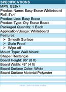 3M Post-it EE8x4 Easy Erase Whiteboard Roll, 8'x4' - Smooth Surface