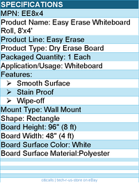 3M Post-it EE8x4 Easy Erase Whiteboard Roll, 8'x4' - Smooth Surface