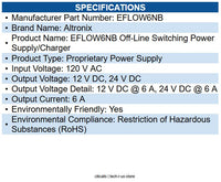 Altronix EFLOW6NB Off-Line Switching Power Supply/Charger 120 V AC Input - 12 V