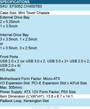 In-Win EFS052.CH450TB3 mATX Mini Tower BK 450W 2 1 (3) Bays - Computer Case