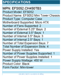 In Win EFS052.CH450TB3 EFS052 Mini Tower Chassis - Mini-tower - 7 x Bay - Black