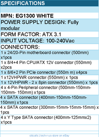 Lian-Li EG1300 White Power Supply - 1300W 80+ PLATINUM Full Modular ATX White