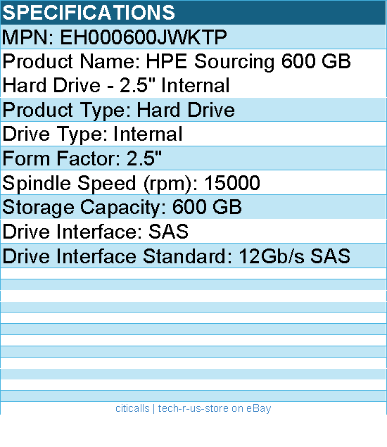 HPE EH000600JWKTP Sourcing 600 GB Hard Drive - 2.5" Internal - SAS (12Gb/s SAS)