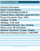 Cooler Master ELW-D24M-A21DA-S1 240 Elite Liquid CPU Liquid Cooler