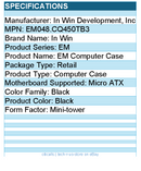 In Win EM048.CQ450TB3 EM Computer Case - Mini-tower - Black