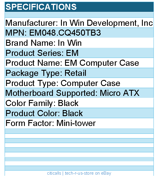 In Win EM048.CQ450TB3 EM Computer Case - Mini-tower - Black