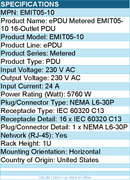 Eaton EMIT05-10 Metered Input rack PDU, 1U, L6-30P input, 5.76 kW max