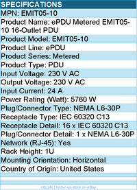 Eaton EMIT05-10 Metered Input rack PDU, 1U, L6-30P input, 5.76 kW max