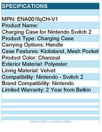 Belkin ENA001fqCH-V1 Charging Case Nintendo Gaming Console - Charcoal