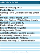 Belkin ENA002fqCH-V1 Carrying Case Nintendo Gaming Console - Charcoal