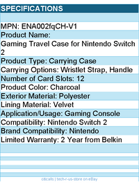 Belkin ENA002fqCH-V1 Carrying Case Nintendo Gaming Console - Charcoal
