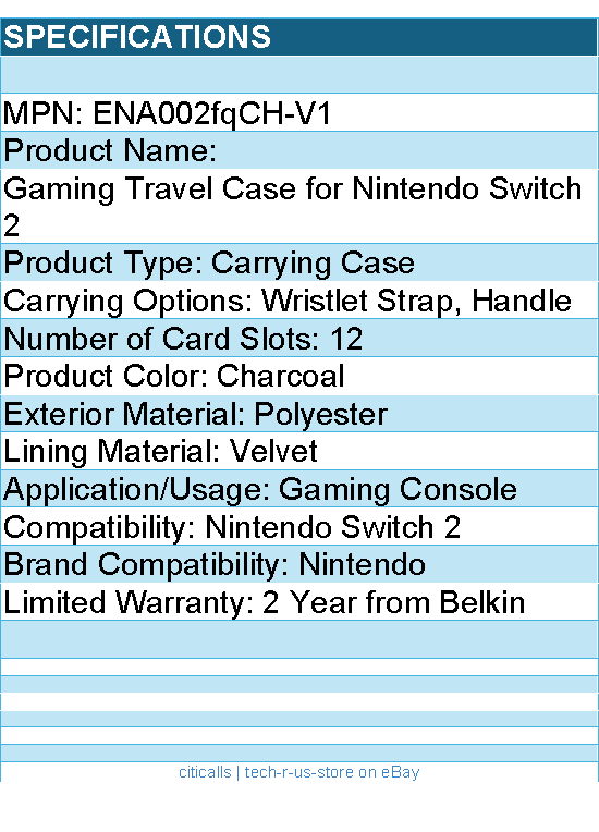 Belkin ENA002fqCH-V1 Carrying Case Nintendo Gaming Console - Charcoal