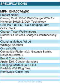 Belkin ENA007dqBK Gaming Dual USB-C Wall Charger 65W for Nintendo Switch 2